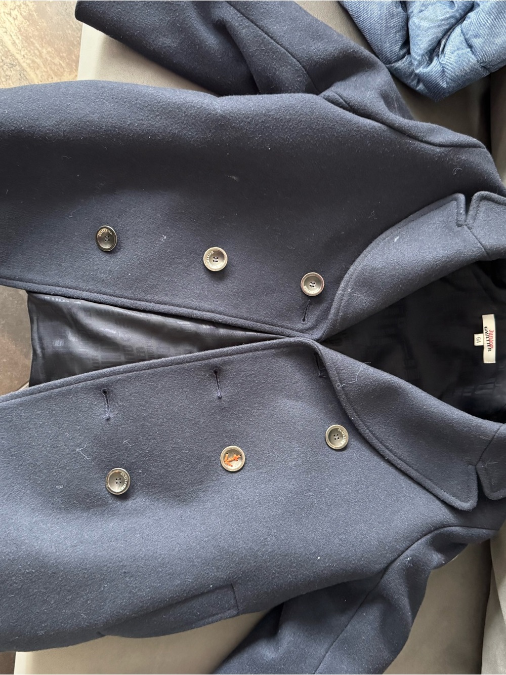 Junior Gaultier Navy Double-Breasted Pea Coat with removable vest